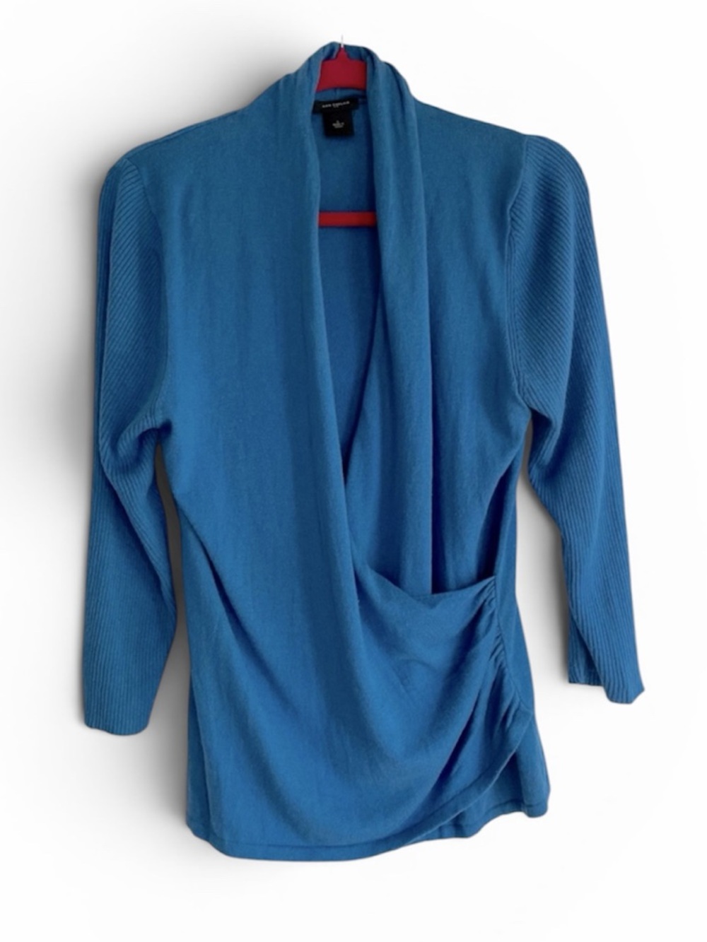 Ann Taylor Cotton Blend Blue Wrap Front Sweater Size L